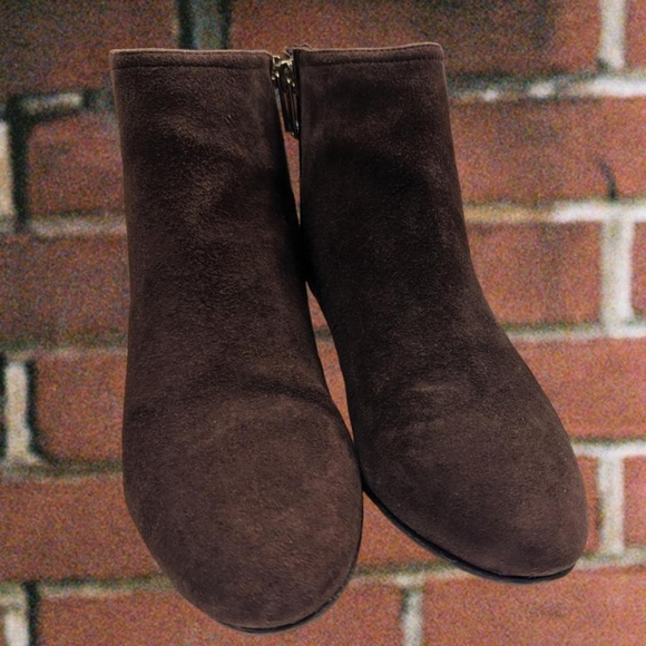 Coach Mahogony Maya Suede Polished Calf Wooden Wedge Heel Ankle Booties - Picture 5 of 8